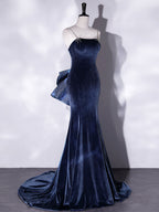 Unique Mermaid Velvet Long Prom Dresses, Velvet Formal Evening Dresses