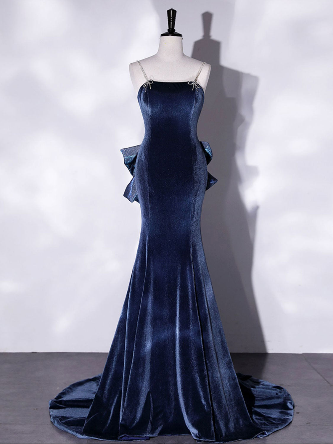 Unique Mermaid Velvet Long Prom Dresses, Velvet Formal Evening Dresses Main image