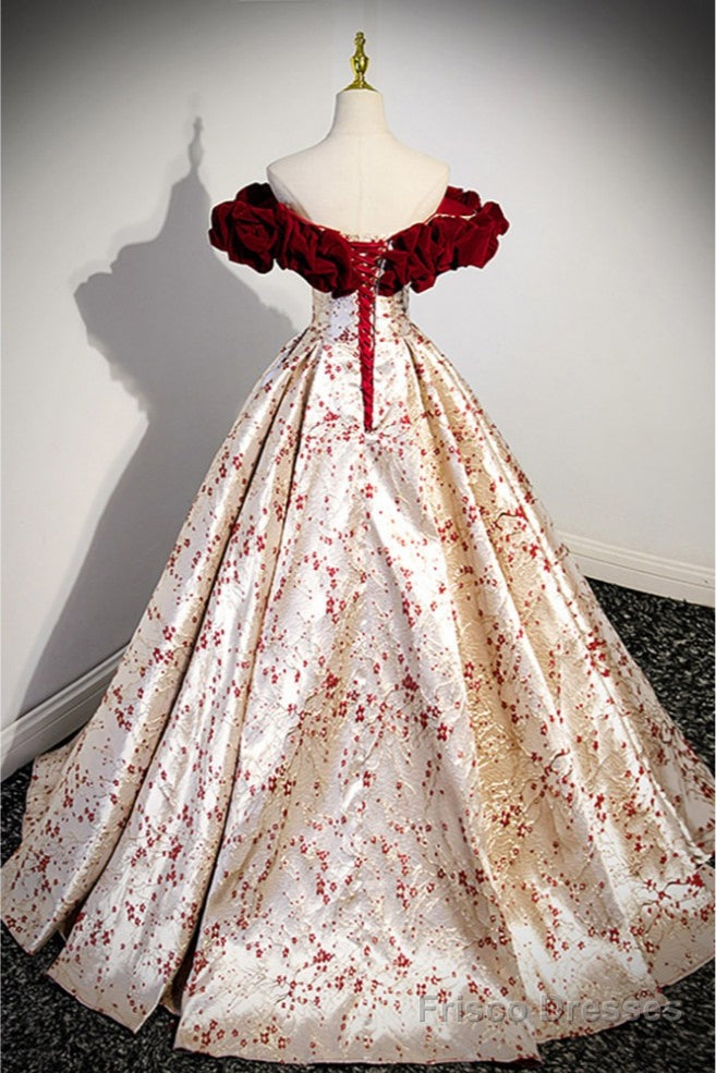 Unique Metallic Long Ballgown Prom Dress with Flowers Pattern Secondary image