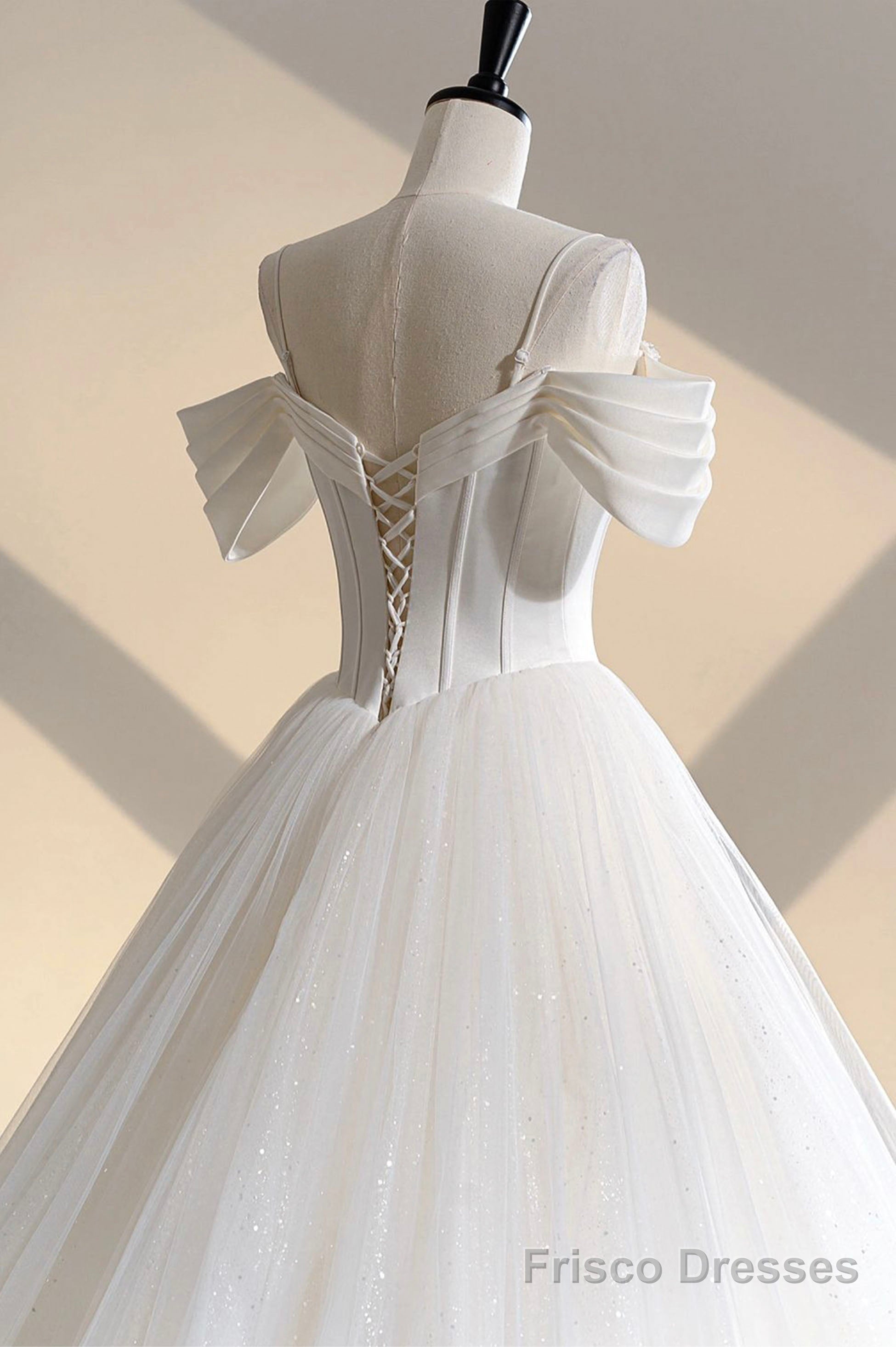 Unique Off the Shoulder Sparkly Tulle Wedding Dress