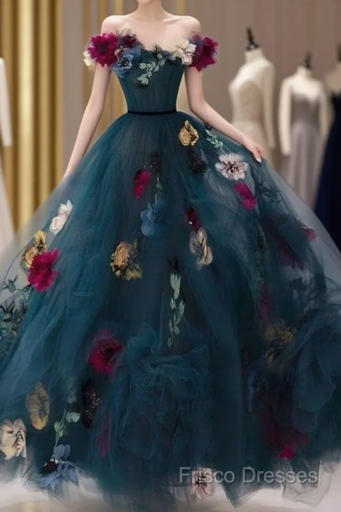 Unique Off The Shoulder Tulle Appliques Long Formal Dress Formal Prom Dress Main image