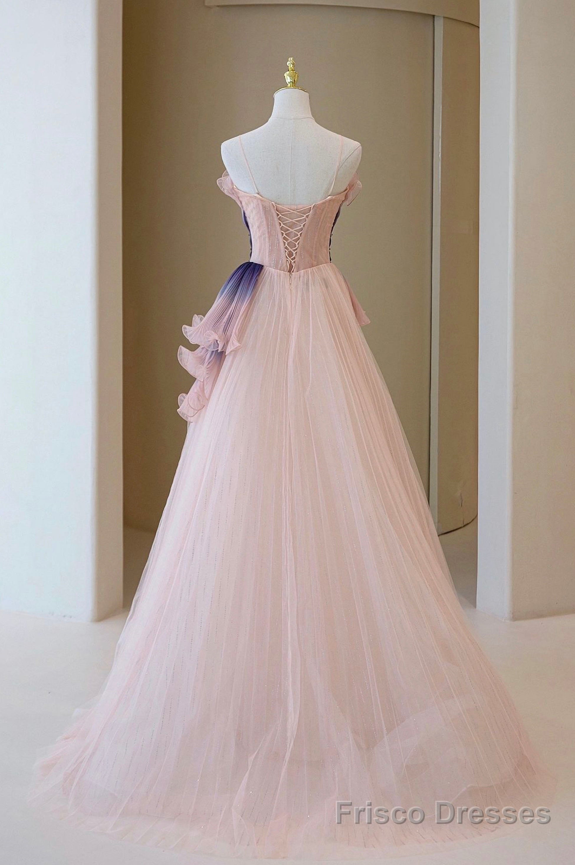 Unique Pink Gradient Long Prom Dress, A-Line Strapless Evening Party Dress Secondary image