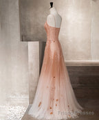 Unique Pink Tulle Long Prom Dress, Tulle Pink Evening Dress