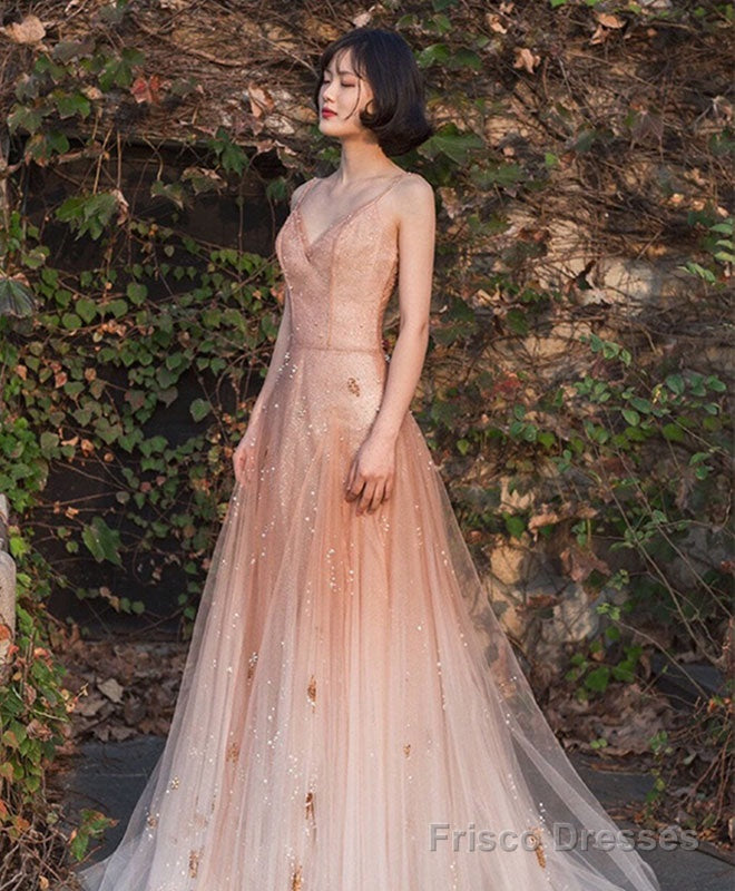 Unique Pink Tulle Long Prom Dress, Tulle Pink Evening Dress