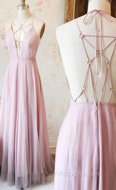 Unique Pink V Neck Long Formal Prom Dress, Pink Evening Dress