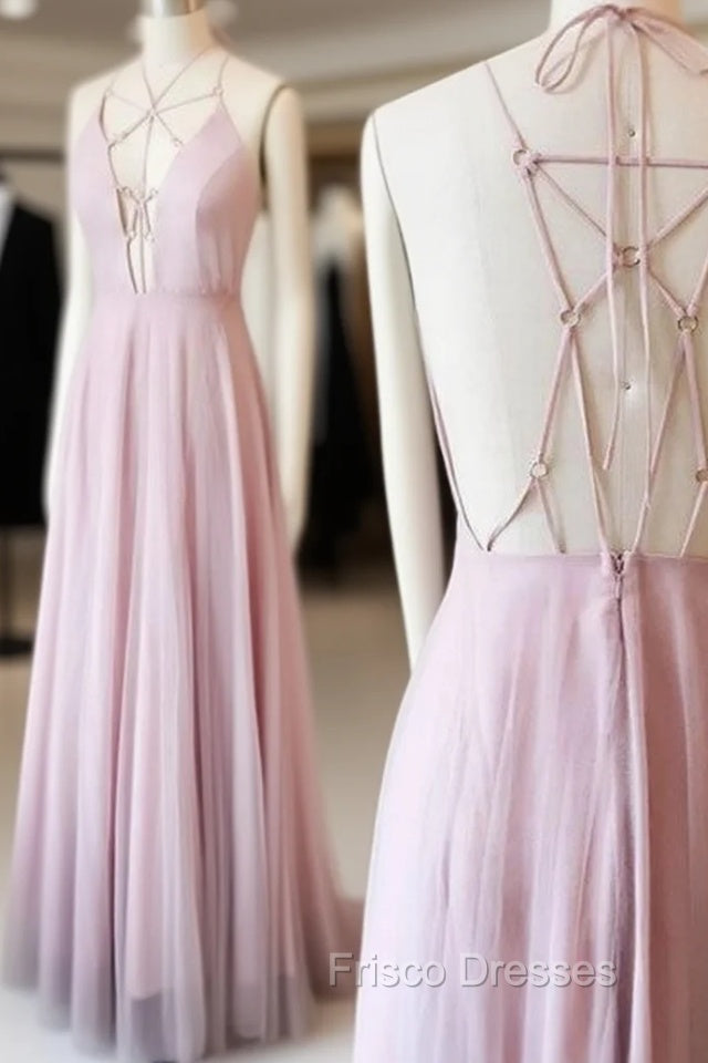 Unique Pink V Neck Long Formal Prom Dress, Pink Evening Dress