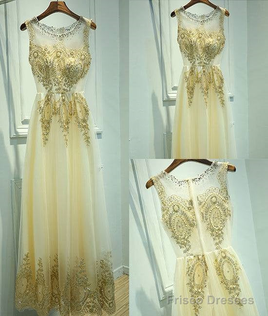 Unique Round Neck Lace Tulle Long Prom Dress, Evening Dress Main image