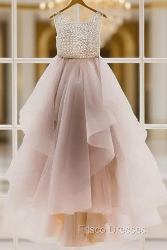 Unique Round Neck Sequin Tulle Long Formal Prom Gown, Evening Dress, Wedding Dress Main image