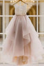Unique Round Neck Sequin Tulle Long Formal Prom Gown, Evening Dress, Wedding Dress