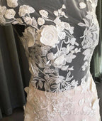 Unique Round Neck Tulle Lace Long Formal Prom Dress, Lace Formal Dress