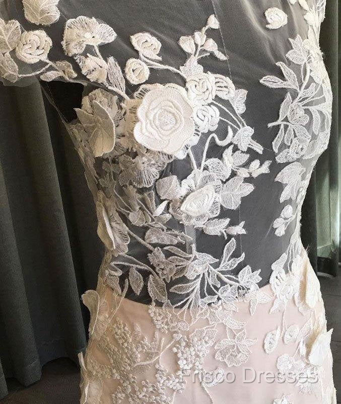 Unique Round Neck Tulle Lace Long Formal Prom Dress, Lace Formal Dress