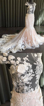Unique Round Neck Tulle Lace Long Formal Prom Dress, Lace Formal Dress