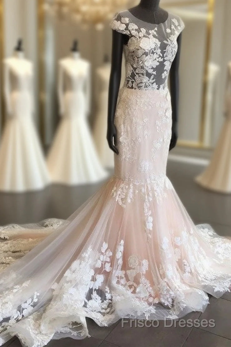 Unique Round Neck Tulle Lace Long Formal Prom Dress, Lace Formal Dress