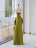 Unique Satin Flower Green Long Formal Prom Dress, Green Long Formal Dress