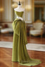 Unique Satin Flower Green Long Formal Prom Dress, Green Long Formal Dress