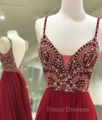 Unique Sequin Beads Burgundy Long Formal Prom Dress, Formal Dress