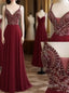 Unique Sequin Beads Burgundy Long Formal Prom Dress, Formal Dress