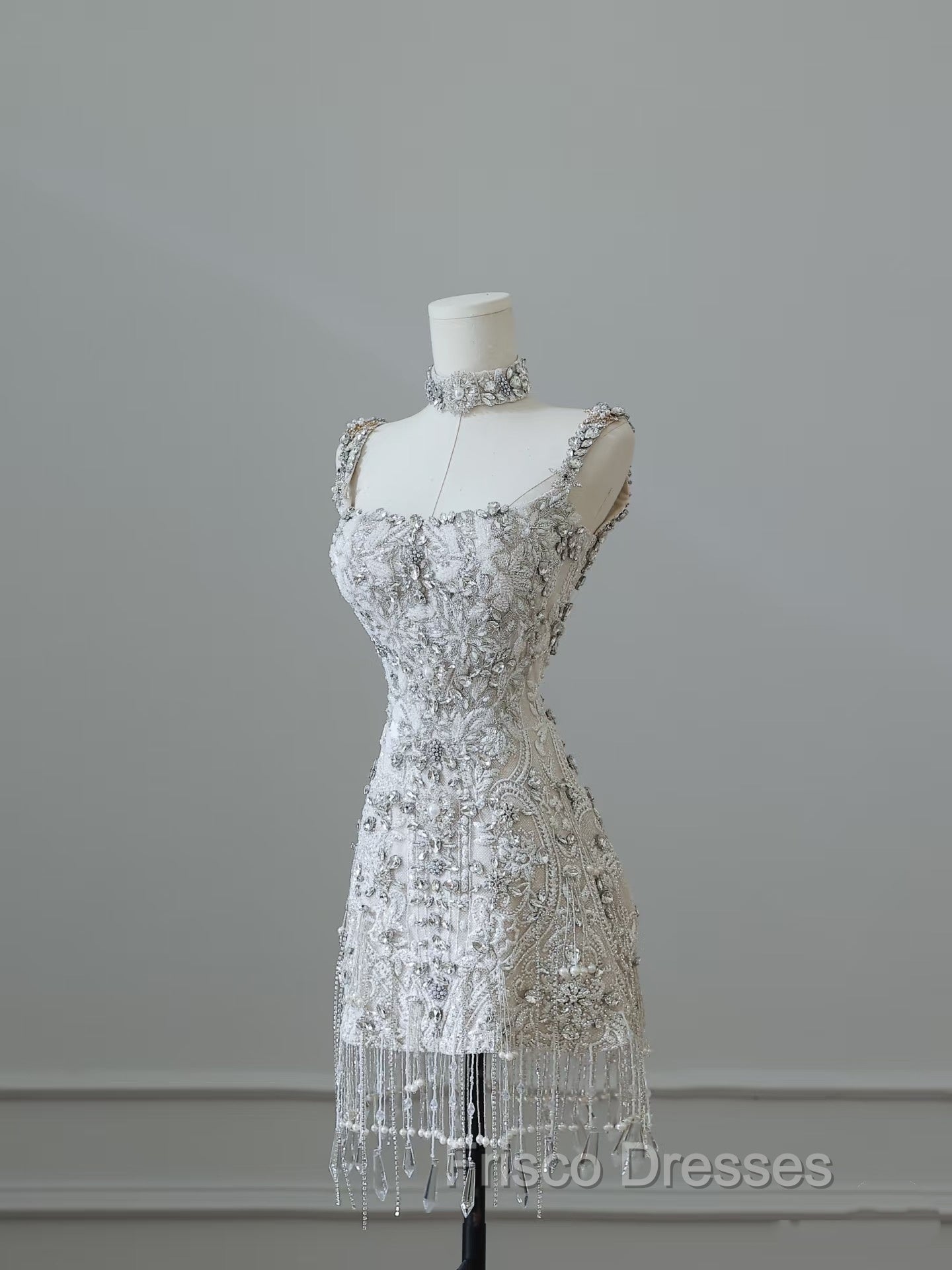 Unique Sheath Spaghetti Straps Silver Wedding Dress Brides Dress