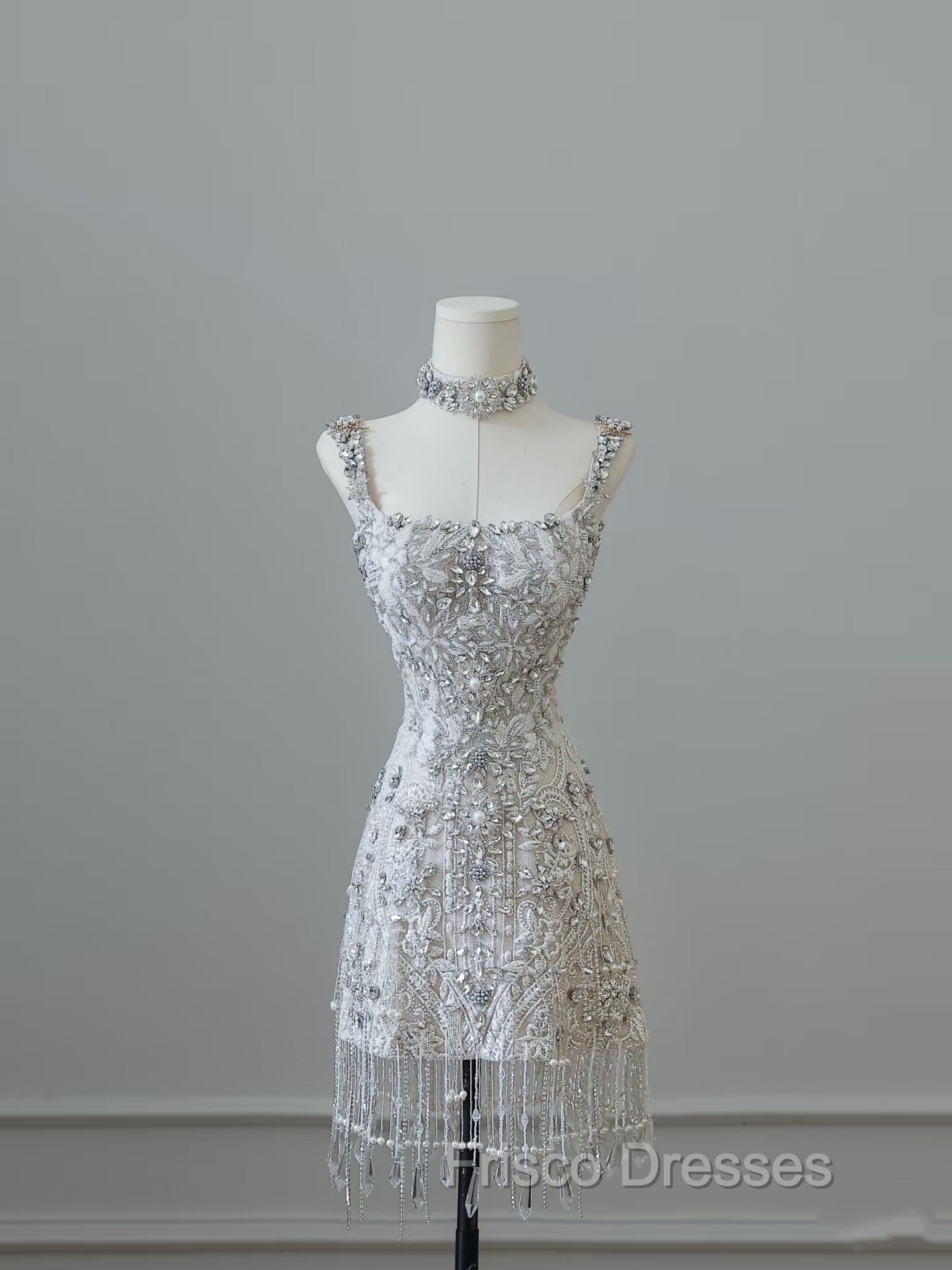 Unique Sheath Spaghetti Straps Silver Wedding Dress Brides Dress