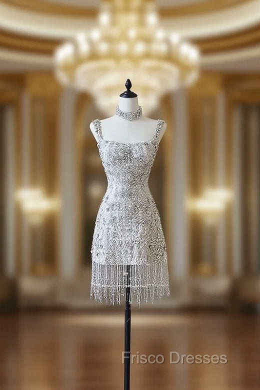 Unique Sheath Spaghetti Straps Silver Wedding Dress Brides Dress