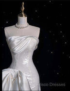 Unique Sheath Strapless Sequin Short White Wedding Dress Brides Dress