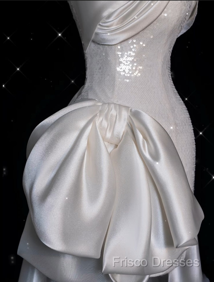 Unique Sheath Strapless Sequin Short White Wedding Dress Brides Dress