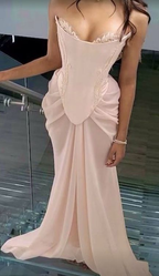 Unique Strapless A Line Pink Prom Dress