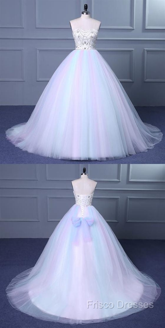 Unique Strapless Sweetheart A Line Wedding Dress Beaded Bridal Formal Prom Gown