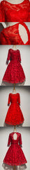Unique Style Three-Quarter Sleeve Full Feather Appliques Keyhole Lace Up Back Tea-Length Homecoming Dress