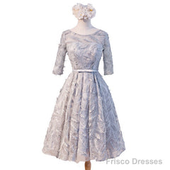Unique Style Three-Quarter Sleeve Full Feather Appliques Keyhole Lace Up Back Tea-Length Homecoming Dress