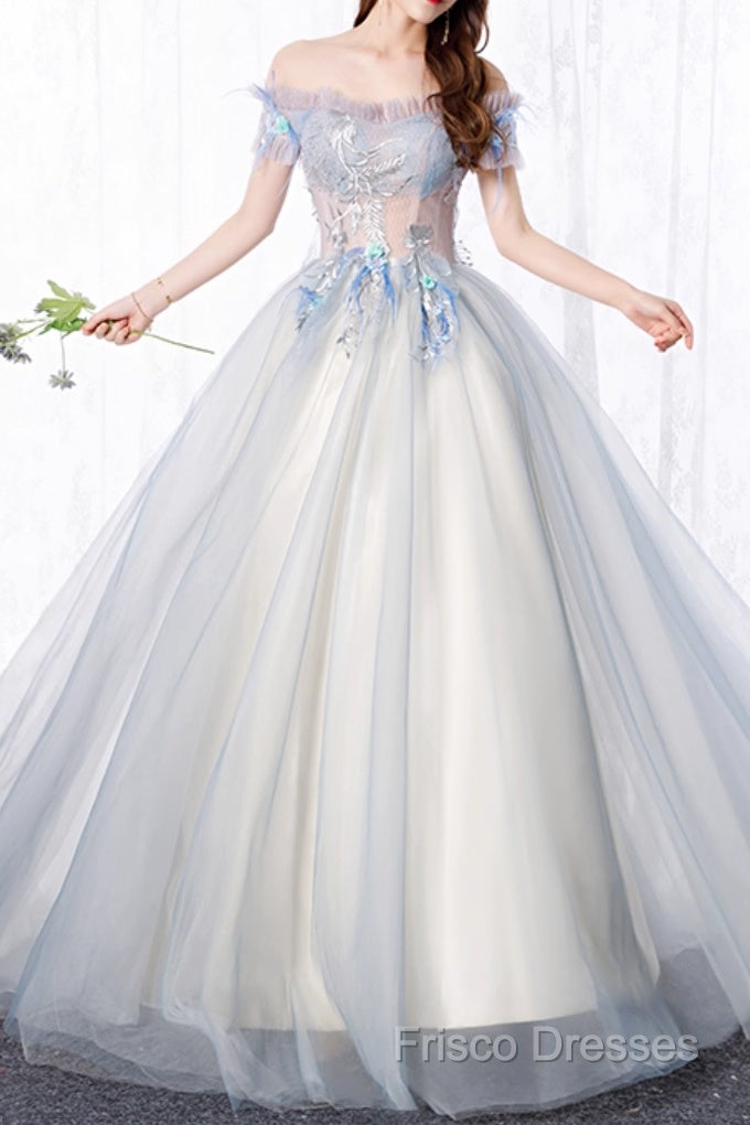 Unique Sweetheart Long Off Shoulder Party Dress, Lace Formal Prom Dress Main image
