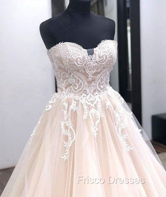 Unique Sweetheart Neck Tulle Lace Applique Long Wedding Dress, Lace Bridal Dress Secondary image