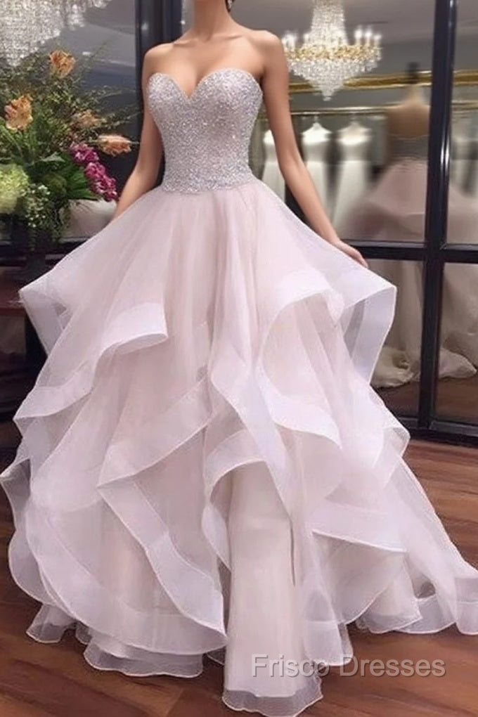Unique Sweetheart Sequin Flouncing Long Formal Prom Dress, Sequin Formal Dress Main image