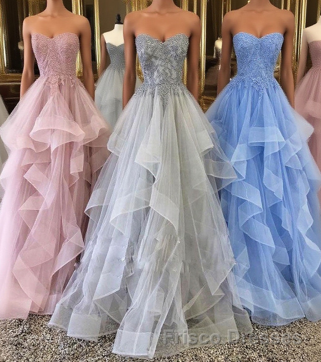 Unique sweetheart tulle lace long Formal Prom Dresses, tulle evening Dresses