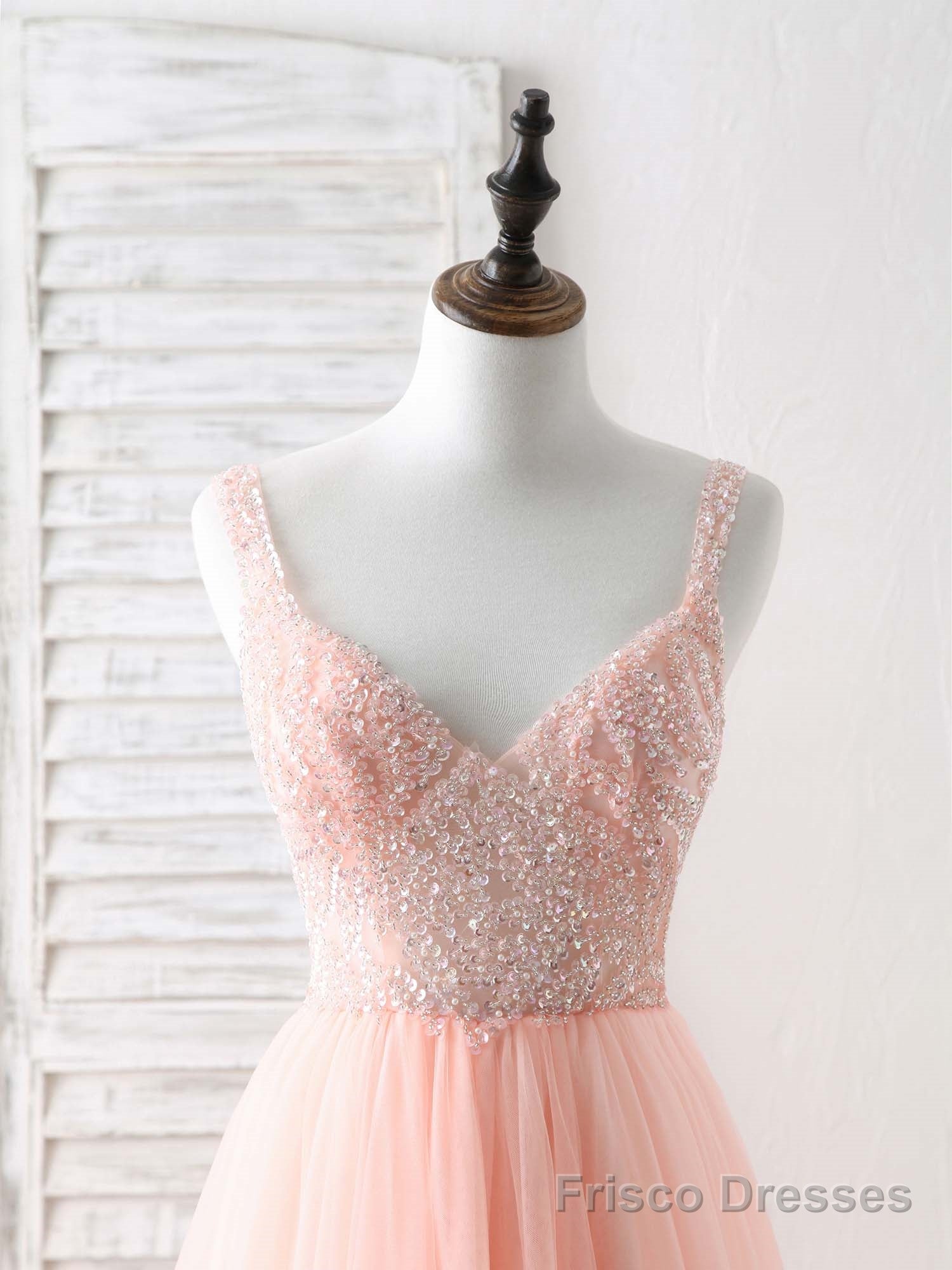 Unique Tulle Beads Long Prom Dress, Tulle Evening Dress