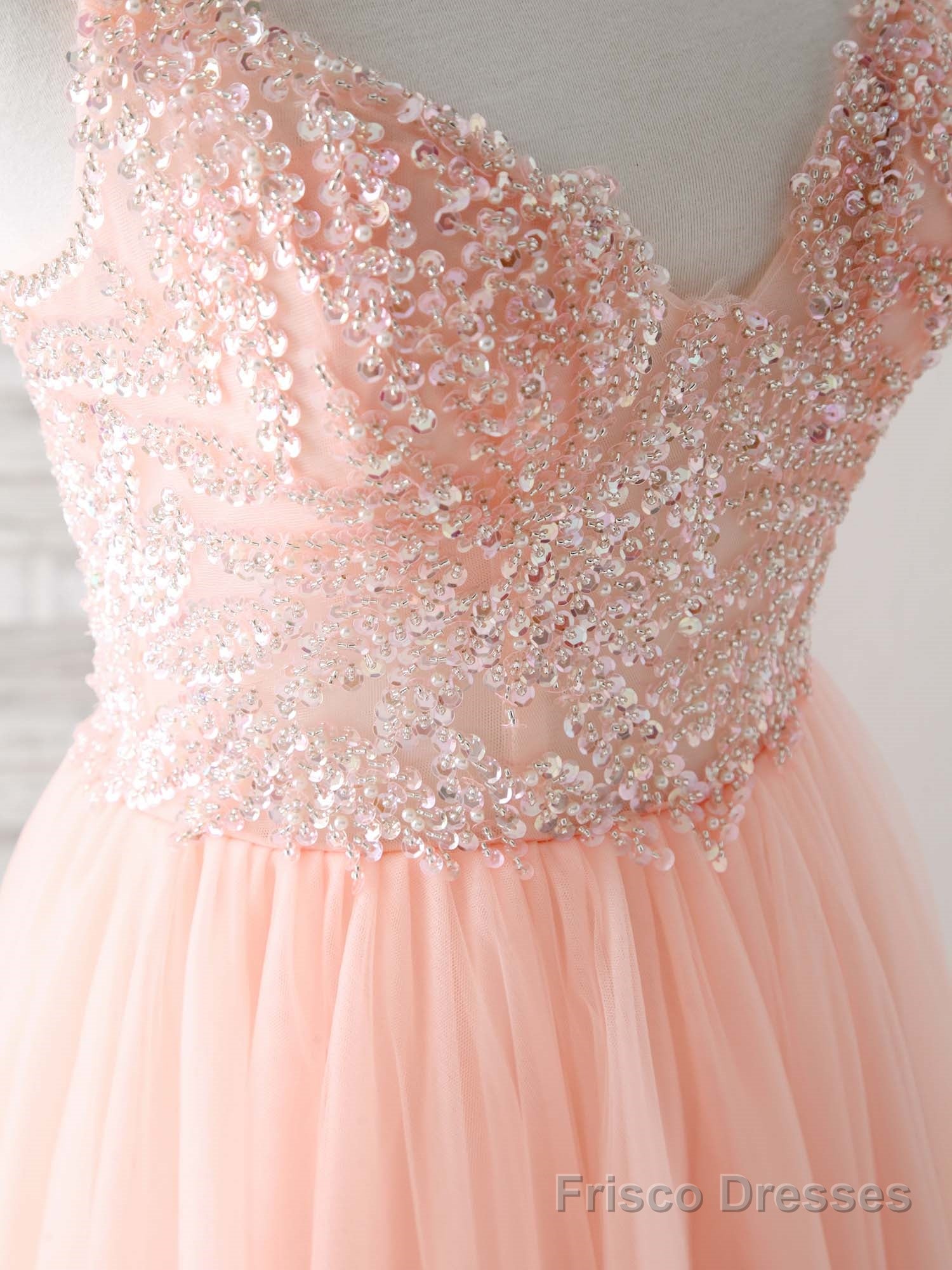 Unique Tulle Beads Long Prom Dress, Tulle Evening Dress