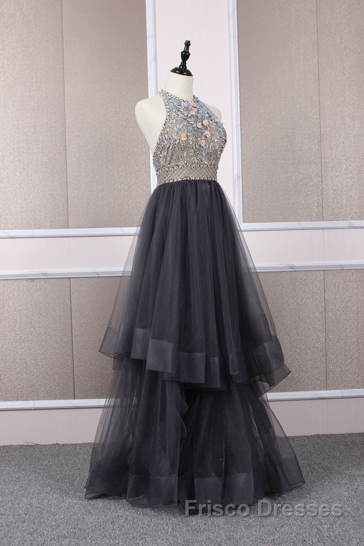 Unique tulle beads long Formal Prom Dresses tulle long evening Dresses
