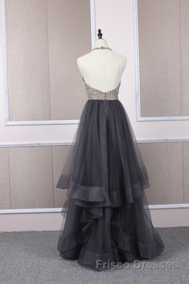 Unique tulle beads long Formal Prom Dresses tulle long evening Dresses