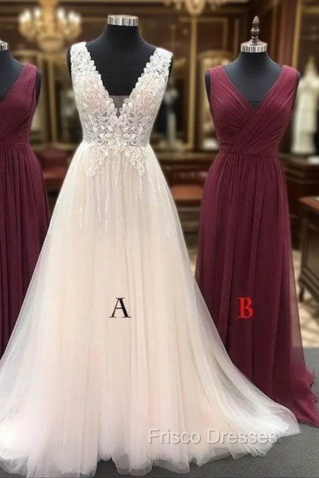 Unique Tulle Lace Long Formal Prom Dress, Bridesmaid Dress, Tulle Formal Dress