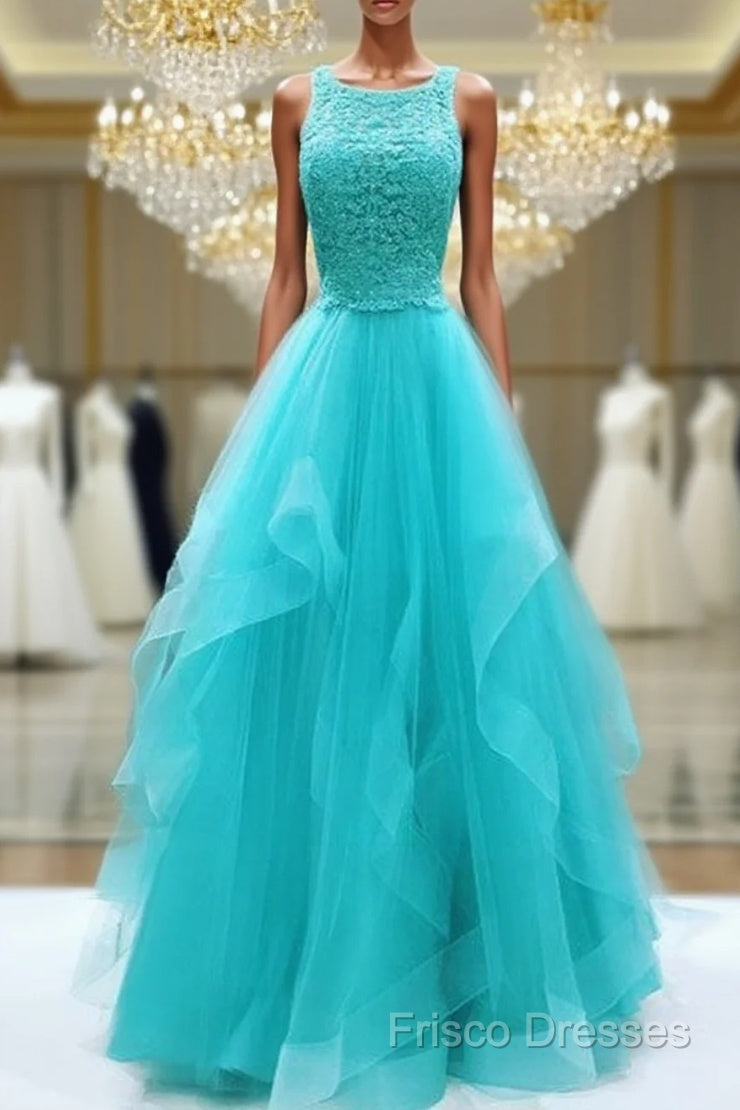 Unique Tulle Lace Long Formal Prom Dress, Tulle Formal Dress Main image