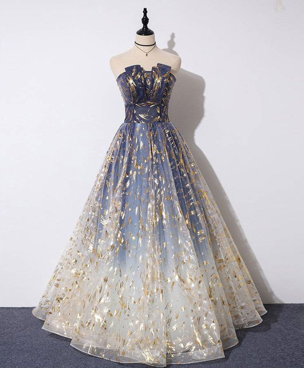 A-Line Tulle Lace Long Prom Dress, Tulle Lace Formal Graduation Party Dress Main image
