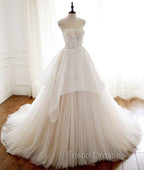 Unique Tulle Lace Long Formal Prom Dress, Tulle Lace Wedding Dress