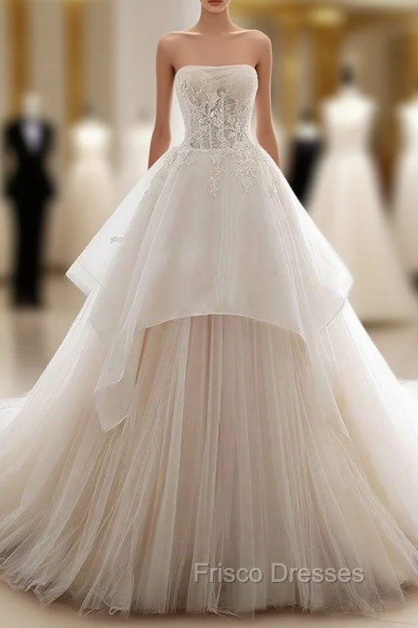 Unique Tulle Lace Long Formal Prom Dress, Tulle Lace Wedding Dress