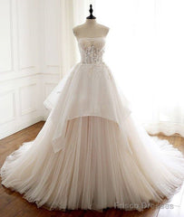 Unique Tulle Lace Long Prom Dress, Tulle Lace Wedding Dress