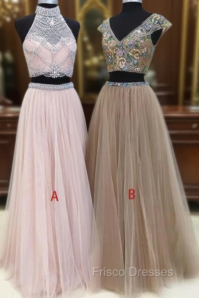 Unique Two Pieces Tulle Long Formal Prom Dress, Unique Evening Dress Main image