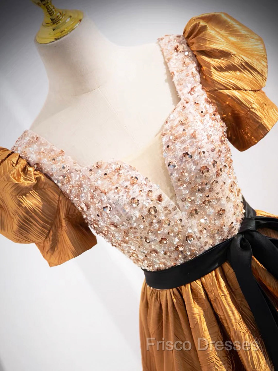 Unique V-Neck Beaded Floor Length Formal Prom Dress, Beautiful A-Line Short Sleeve Party Dress Secondary image