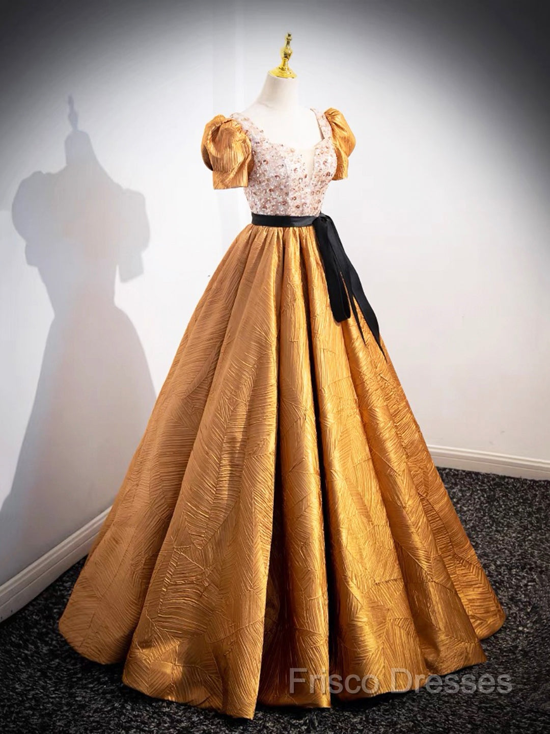 Unique V-Neck Beaded Floor Length Formal Prom Dress, Beautiful A-Line Short Sleeve Party Dress