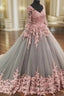 Unique V Neck Pink Lace Tulle Long Formal Prom Dress, Pink Lace Tulle Wedding Dress