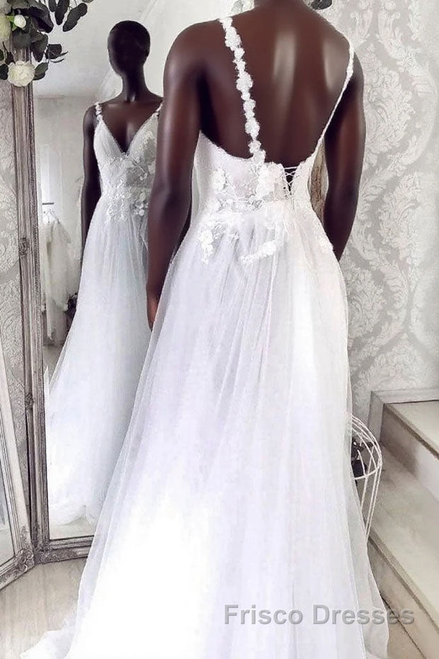 Unique v neck tulle lace long Formal Prom Dresses tulle lace evening Dresses Main image