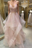 Unique v neck tulle sequin long Formal Prom Dresses sequin formal Dresses